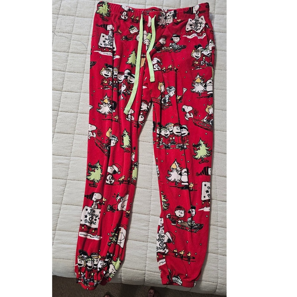 Peanuts Snoopy Christmas Fleece Pajama Pants Red M 8-10 Holiday Joggers